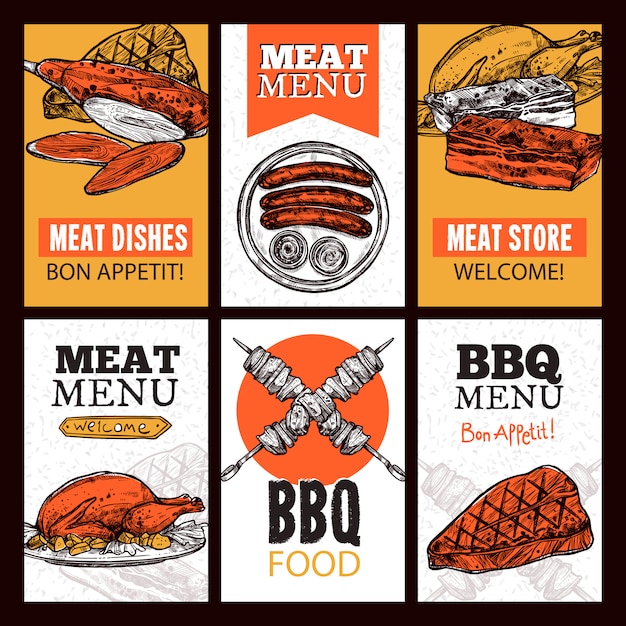 Бесплатное векторное изображение Мясные блюда вертикальные баннеры