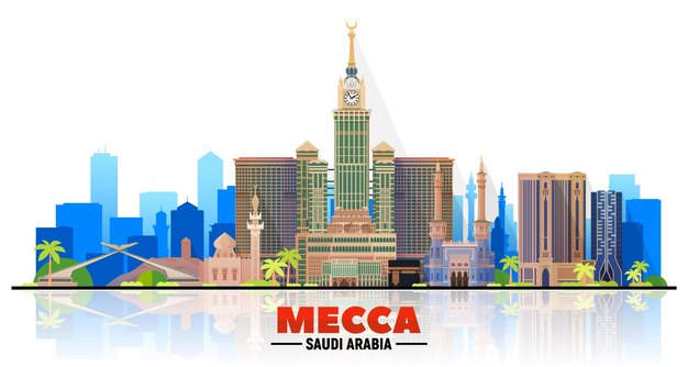 Mecca Saudi Arabia city skyline vector at white background Flat vector illustration Business travel and tourism concept with modern buildings Image for banner or web site