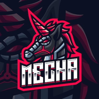 Mecha unicorn mascot gaming logo template for esports streamer facebook youtube