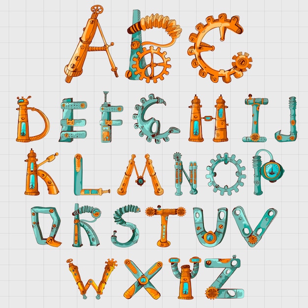 Free vector mechanic alphabet colored