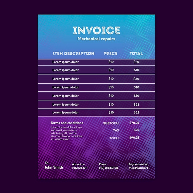 Free vector mechanic car repair invoice