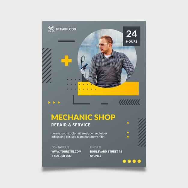 Mechanic flyer template with photo