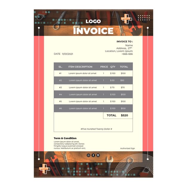 Free vector mechanic invoice with costs