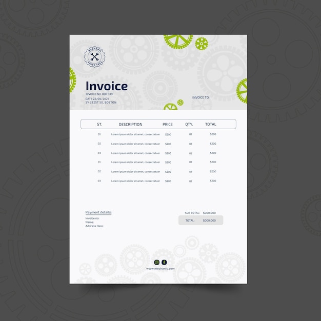 Free vector mechanic and service invoice template