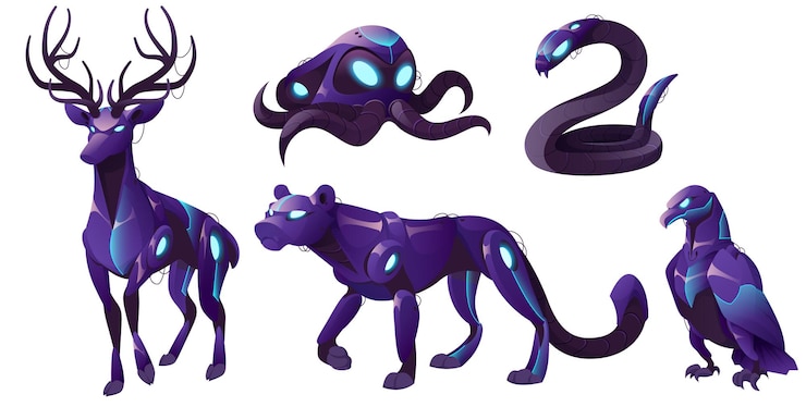 Free Vector mechanical animal puma deer snake eagle robots