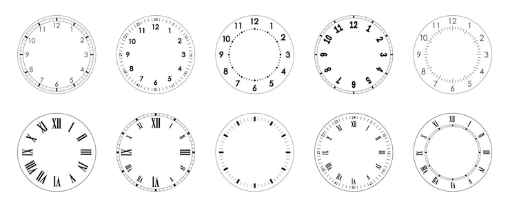 Free Vector mechanical clock face template circles of clock faces for time blank outline of watch