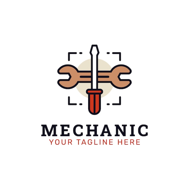 無料ベクター 機械修理のロゴのデザイン テンプレート