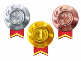 Free vector medals gold, silver and bronze illustration of champion awards for first