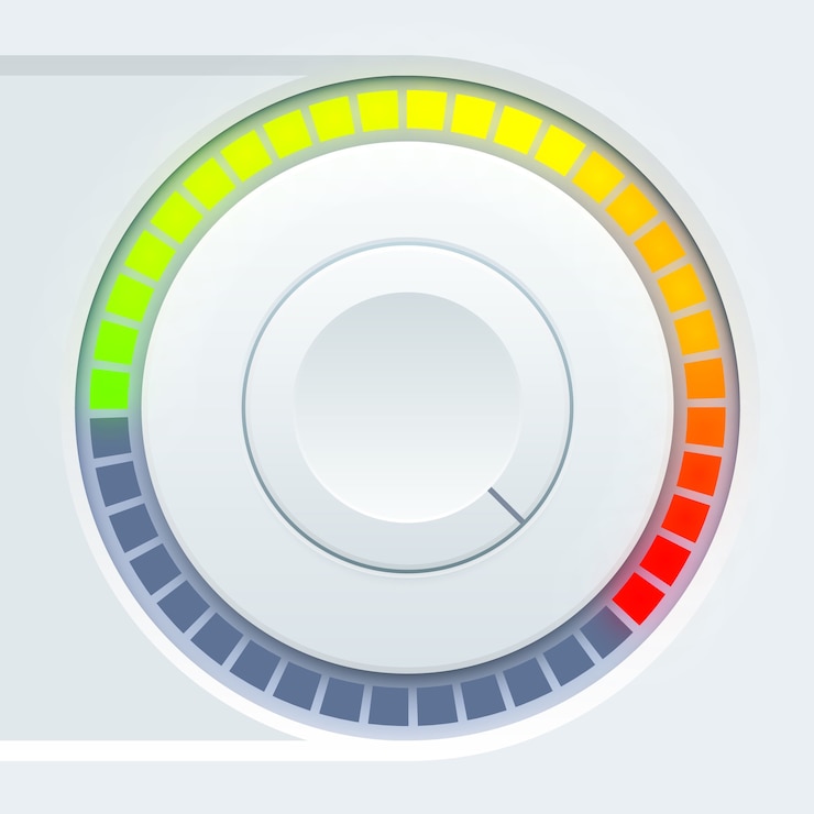 Free Vector media user interface design with round volume tumbler and colorful scale