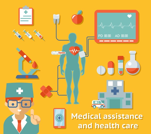 無料ベクター 医療支援とヘルスケアの概念。医学と心電図、歯科と心臓病学、病院と医師。ベクトルイラスト