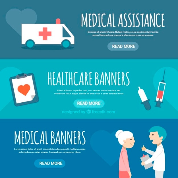 medical assistance banners in flat design