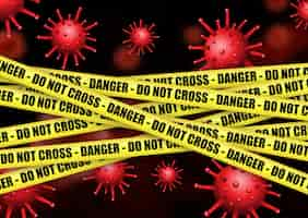 Free vector medical background with danger tape and abstract virus cells