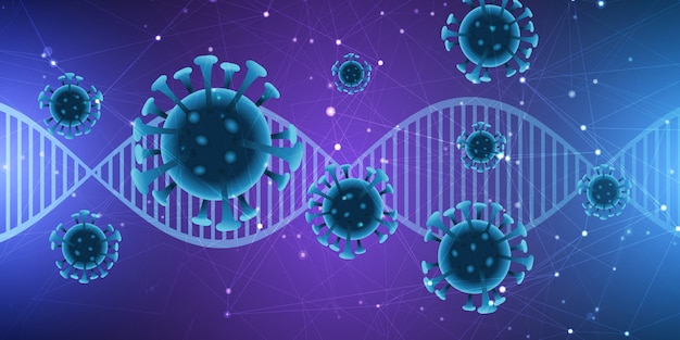 무료 벡터 dna 가닥과 추상 바이러스 세포와 의료 배경