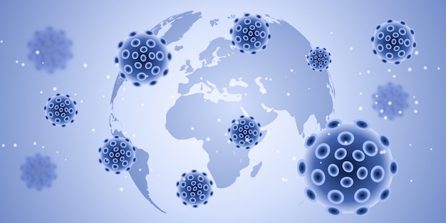 Medical banner with abstract virus cells on globe design