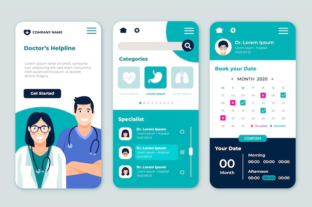 Vettore gratuito concetto di app di prenotazione medica