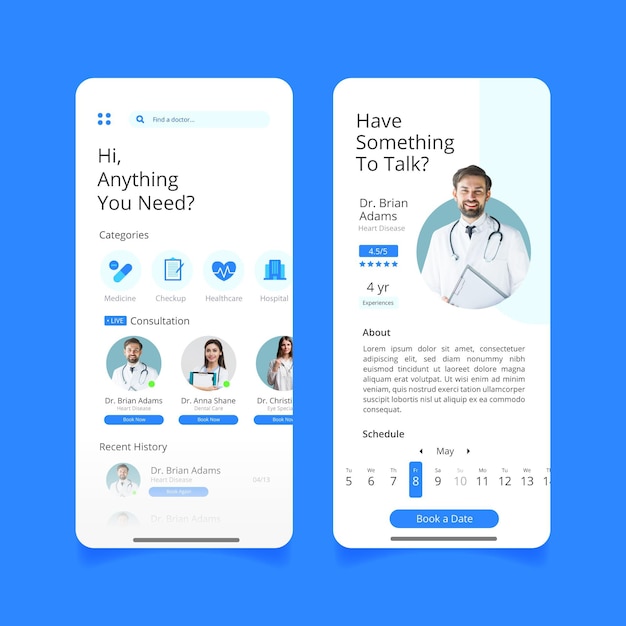 Medical booking app interface concept