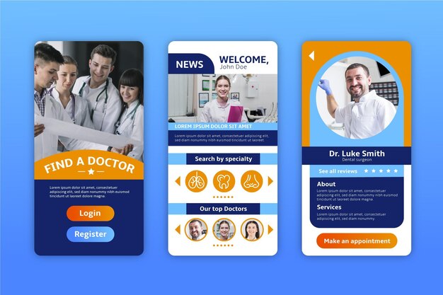 Medical booking app interface design