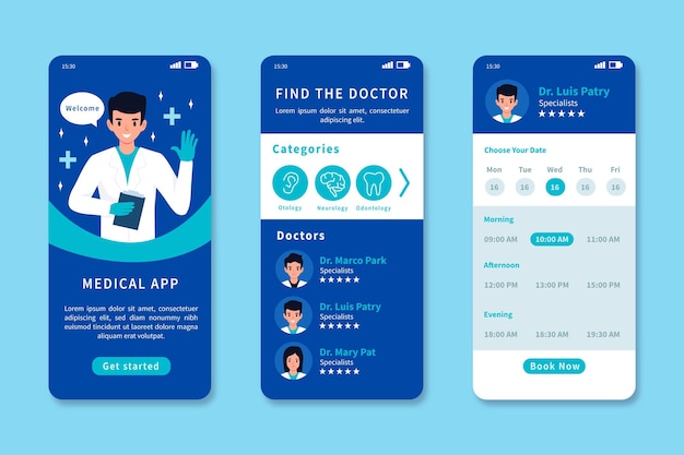 Free vector medical booking app interface template