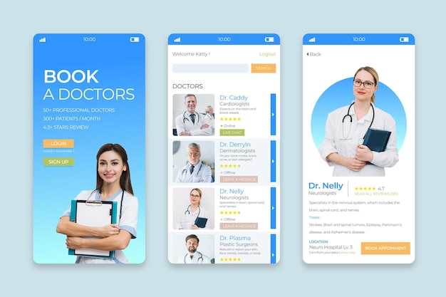 Free vector medical booking app with photo