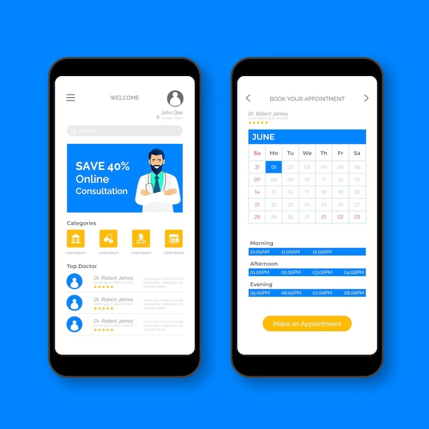 Free vector medical booking application interface