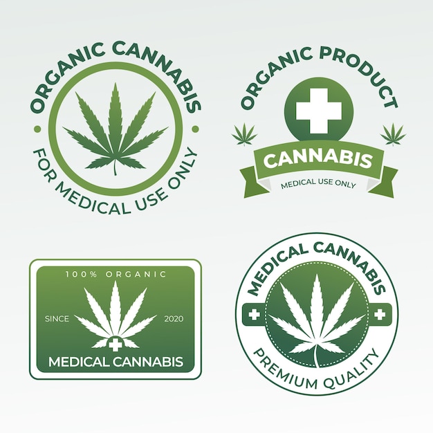 Vettore gratuito collezione di badge di cannabis medica