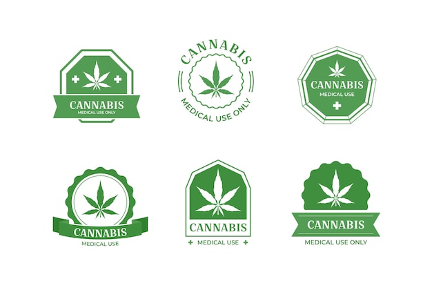 Vettore gratuito collezione di badge di cannabis medica