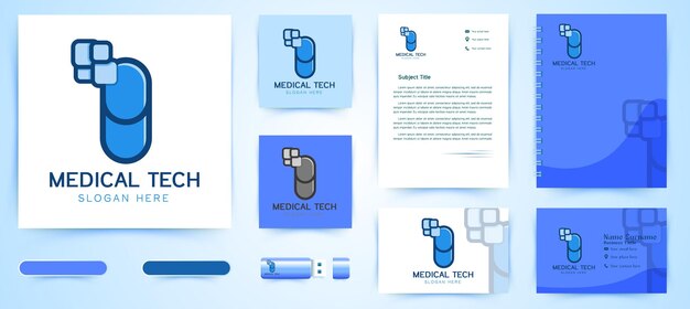 医療カプセルデジタルロゴデザインインスピレーションベクトルイラスト