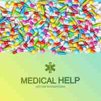 Free vector medical care poster with inscription and colorful medicaments on light green