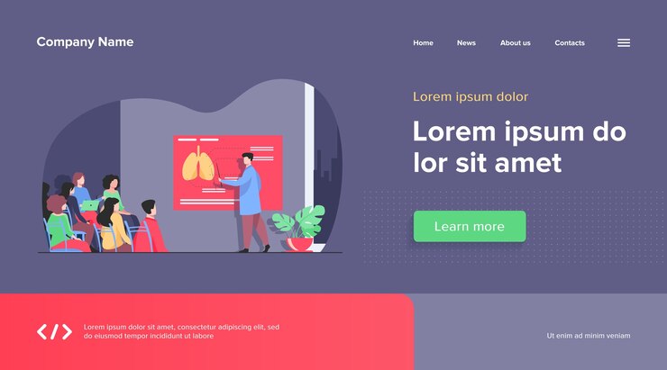 Free Vector medical college professor teaching students. doctor presenting human lungs infographics to audience at conference. vector illustration for seminar, lecture, healthcare meeting concept