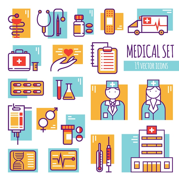 Medical Decorative Line Icons Set