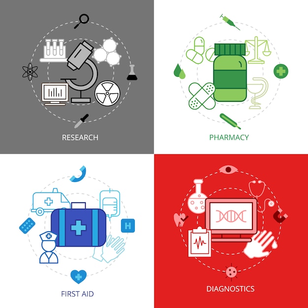무료 벡터 의료 디자인 컨셉 아이콘 세트