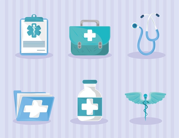 Free vector medical equipment and medicine icon set