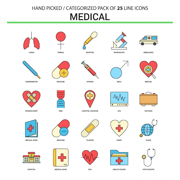 Linea piatta medica icon set - progettazione delle icone di concetto di affari