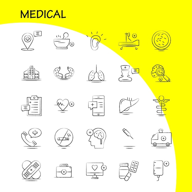 무료 벡터 infographics에 대한 의료 손으로 그린 아이콘 설정