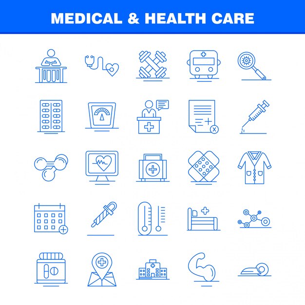 의료 및 건강 관리 선 아이콘 세트