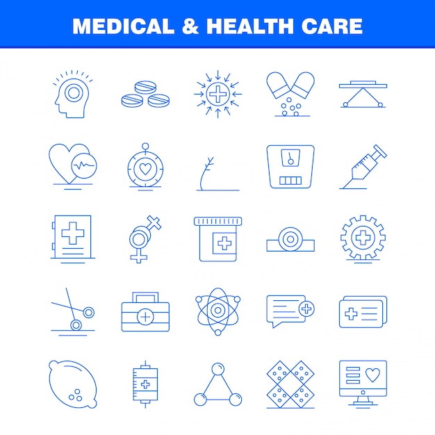 Free vector medical and health care line icon set