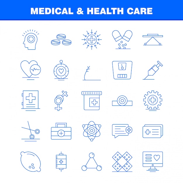 의료 및 건강 관리 선 아이콘 세트