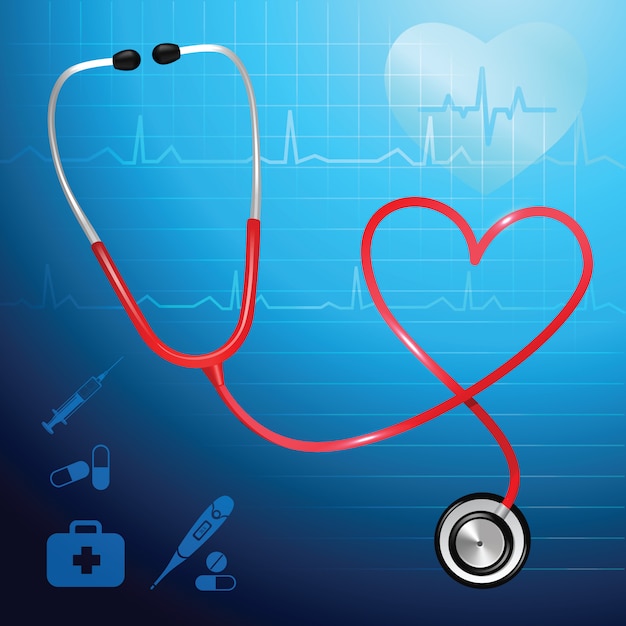 Vettore gratuito lo stetoscopio di servizio sanitario medico e il simbolo del cuore vector l'illustrazione