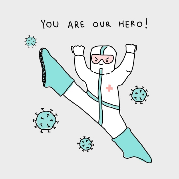 Medical hero in a coronavirus protective suit character vector