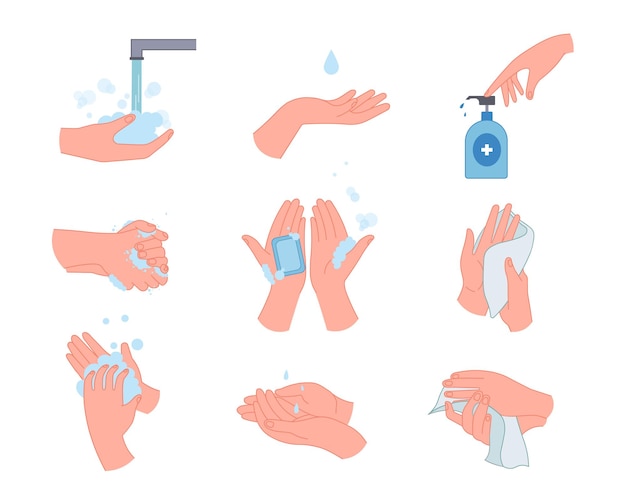 手洗いイラストセットの医療インフォグラフィック