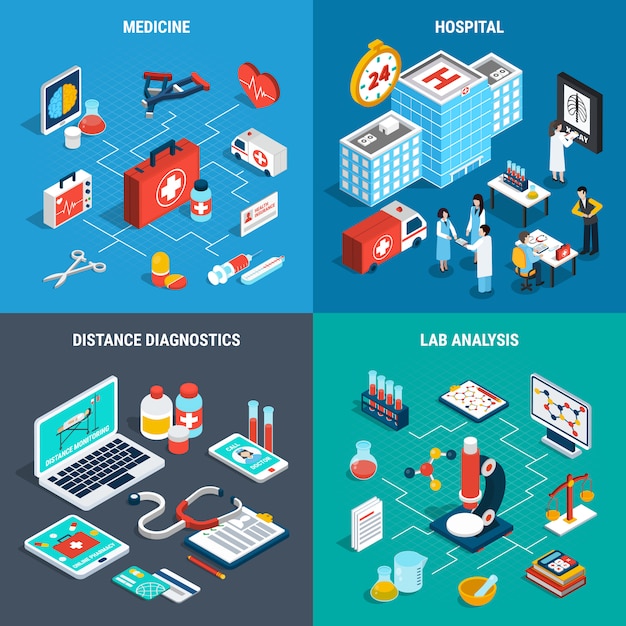 Free vector medical isometric 2x2