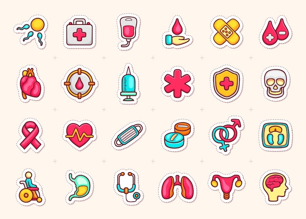Free vector medical items sticker icons doodle coloring vector