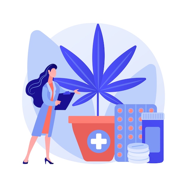 Medical Marijuana Abstract Concept Vector Illustration. Medical Cannabis, Cannabinoids Drugs, Diseases And Conditions Treatment, Cancer Pain Relief, Hemp Market, Cultivation Abstract Metaphor.