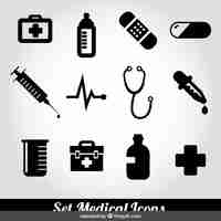 Free vector medical monochrome icons set