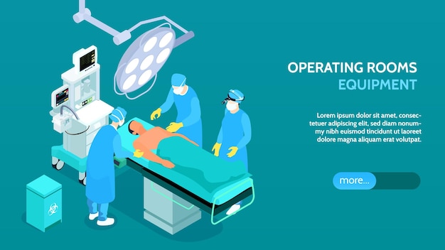 Free vector medical operating room equipment isometric banner