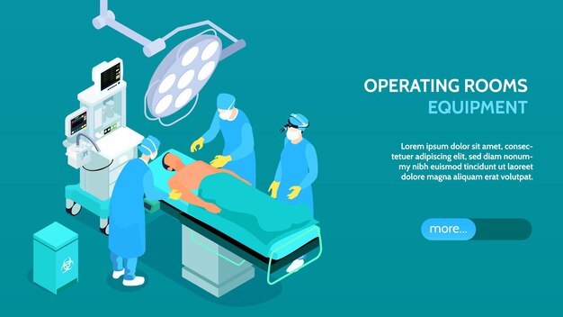 medical operating room equipment isometric banner