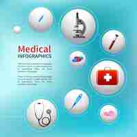 Free vector medical pharmacy ambulance bubble infographic with realistic healthcare icons vector illustration