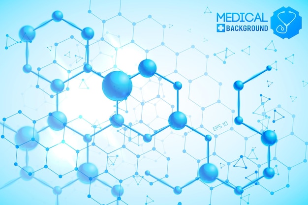 Medical poster with orange original chemical atomic and molecular structure