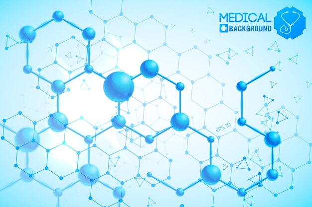 Medical poster with orange original chemical atomic and molecular structure