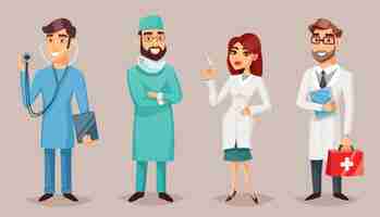 Free vector medical professionals people retro cartoon poster